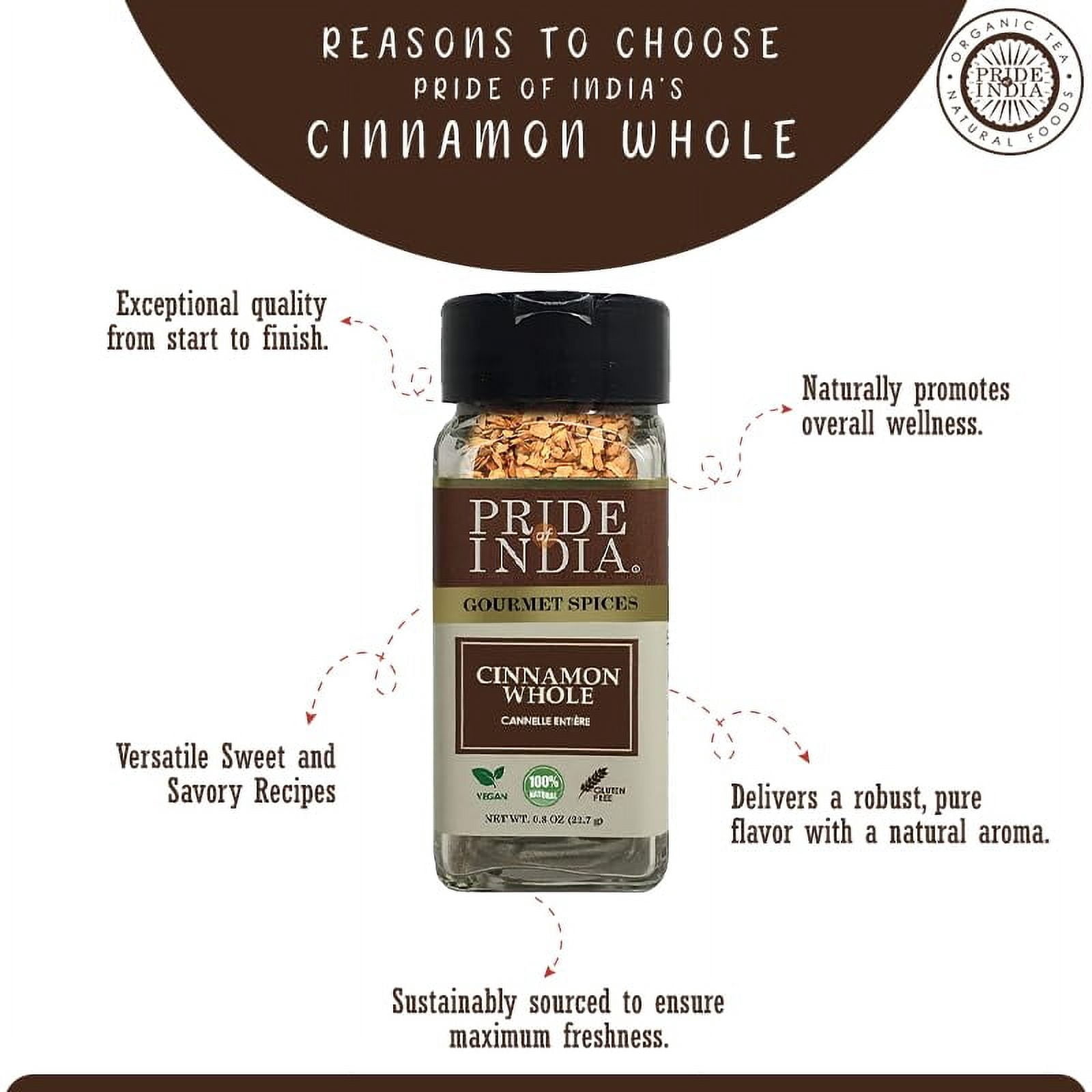 Pride of India - PACK of 6 - Cinnamon Bark Whole 0.8 oz (22.67 gm) Small Dual Sifter Bottle Freshly Sourced from India Gourmet Whole Spice Strong Aroma Perfect for Cooking & Baking Easy to Use