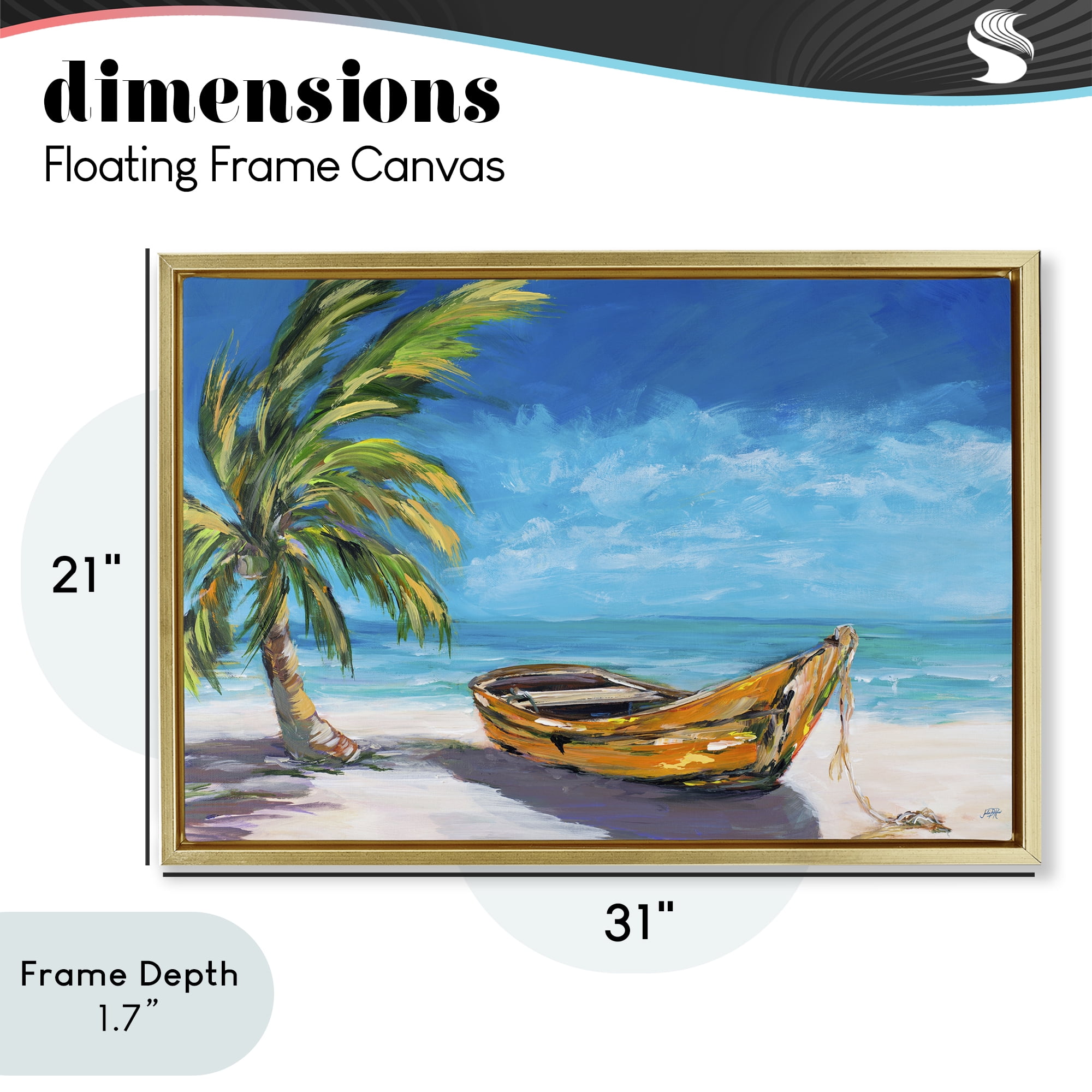 Stupell Industries Lost Island Palm & Boat Gold Framed Floater Canvas Wall Art, design by Julie DeRice