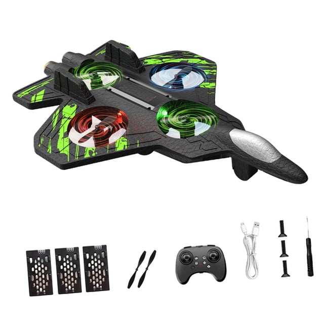 Avión de control remoto de espuma con giro de 360 degree, ligero, avión de combate RC verde