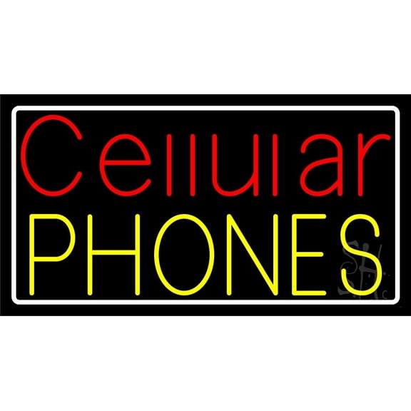 Red Cellular Yellow Phones LED Neon Sign 20 x 37 - inches, Clear Edge Cut Acrylic Backing, with Dimmer - Bright and Premium built indoor LED Neon Sign for Computer & Electronics store decor.