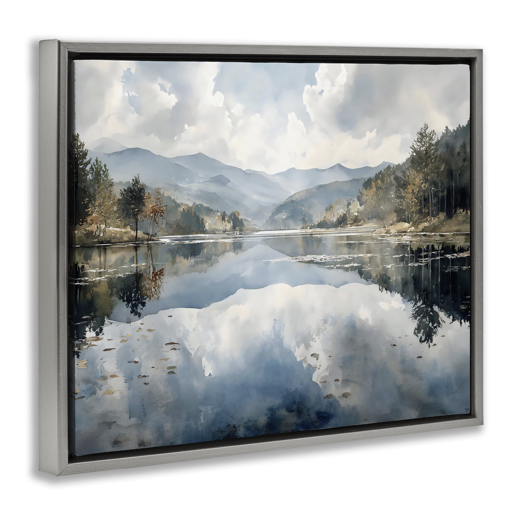 Stupell Industries Nature's Reflection on Mountain Lake Gray Framed Floater Canvas Wall Art, design by Franklyn Gregory