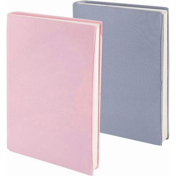 2 Colors Stretchable Book Cover Pink Grayish Purple Washable Reusable Large Nylon Book Sleeve Book Protector Elastic Notebook Wraps for 9 x 11 inch Hardcover Books Textbook Gift