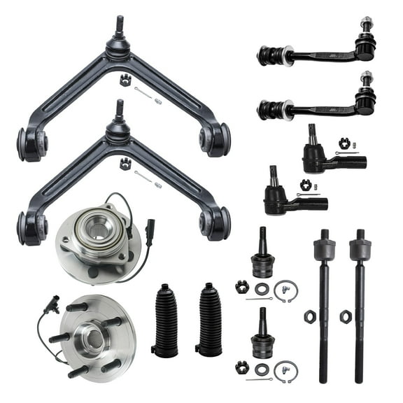 Detroit Axle - 14pc Front End suspension Kit for 04-05 Dodge Durango 5-Lug, Wheel Bearing and Hubs Upper Control Arms Sway Bars Tie Rod Ends Lower Ball Joints Boots Replacement
