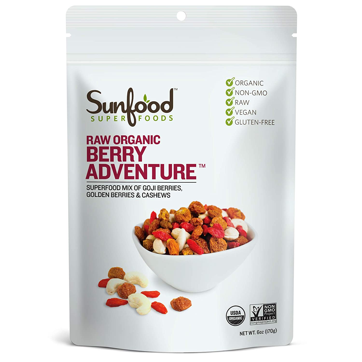 Sunfood Superfoods Berry Adventure Raw Organic Trailmix. Blend of Goji