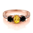 thumbnail image 2 of Gem Stone King 1.97 Ct Oval Yellow Citrine Black Diamond 18K Rose Gold Plated Silver Moissanite Ring (Size 9), 2 of 4