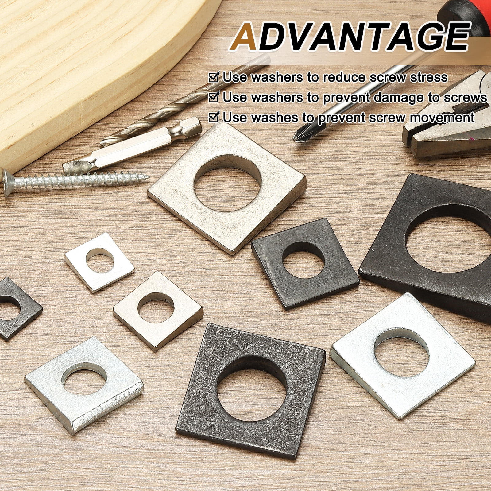 15pcs Beveled Square Washers, M27x50mm Square Beveled Washers Bearing Strut Plate Flat Pad Spacer Carbon Steel for 27mm Bolts Wedge Shim Leveling Fastener Nut Bolt Gasket, Black