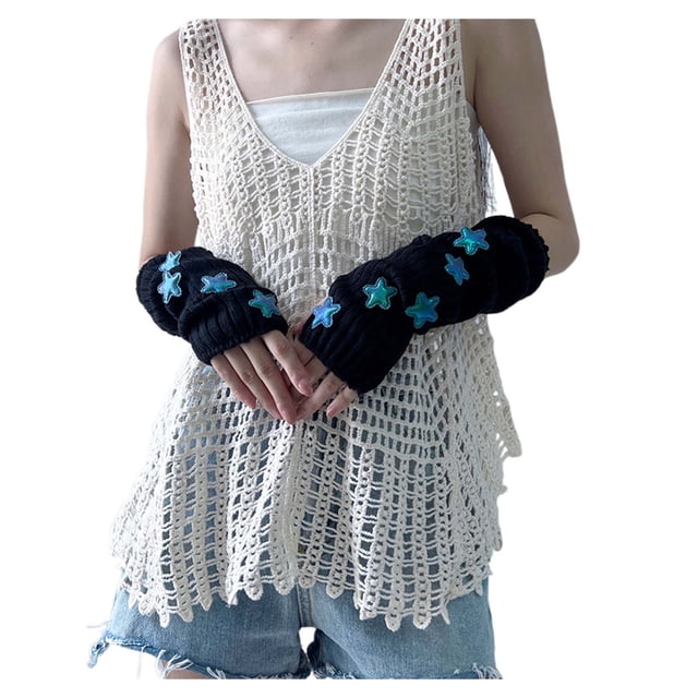 Gants Chauds Sans Doigts Style Star pour Femmes Automne Hiver Chauffe-Bras Accessoires de Mode Tendance