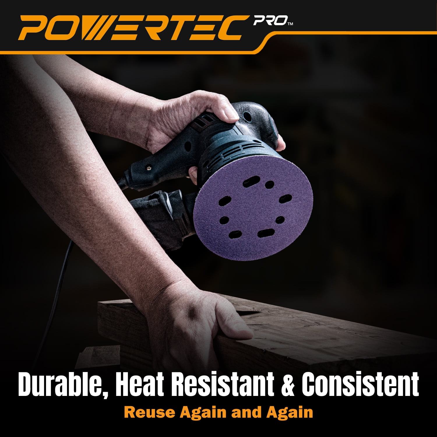 POWERTEC PRO 50PK, 5 Inch Sanding Discs Hook and Loop, 40/60/80/120/220 Grit, Zirconia Orbital Sander Sandpaper for 5 & 8 Hole Random Orbital Sanders-Automotive, Paint, Metal, Woodworking (45300Z-50)