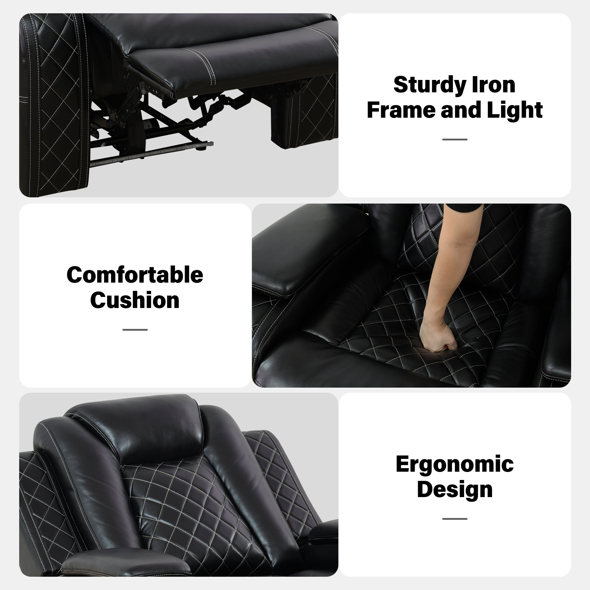 Aukfa Power Recliner Sofa Chair W/ Storage and USB for Living Room,Leather, Black