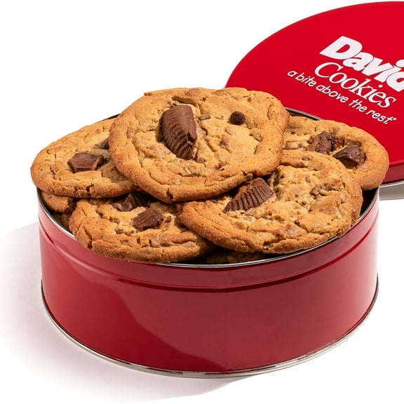 David's Cookies Peanut Butter Chunk Fresh-Baked Decadent Jumbo Cookie Gift Basket Tin — Ideal Gift for Corporate Birthday Fathers Mothers Day Get Well and Other Special Occasions (8 Cookies)