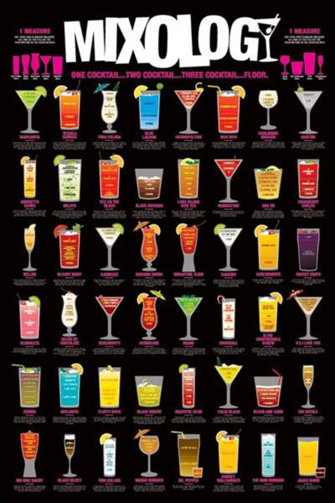 Mixology Cocktail Mixed Drinks Chart Poster 24x36 by