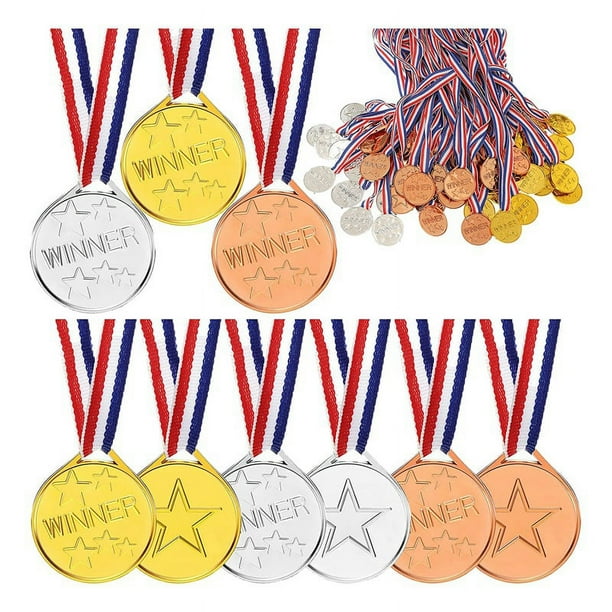 100 Piezas de PláStico para NiñOs Medallas Medallas Oro Plata Bronce Medallas para Fiestas, Juegos, Deportes