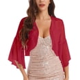thumbnail image 4 of BODOAO Women's Bolero Shrug Cardigan Open Front Cover Up Chiffon Sheer 3/4 Sleeve Kimono Women's Solid Color Flared Sleeve Chiffon Cardigan Small Shoulder Top Red Xl, 4 of 5
