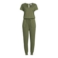 thumbnail image 4 of Time and Tru Women's Short Sleeve Elastic Tie Waist  Knit Jumpsuit, 4 of 5