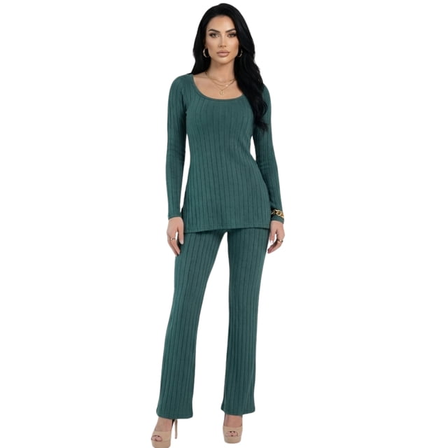 Conjunto de Suéter y Pantalón Acanalado Diseño Elegante y Versátil para Mujer
