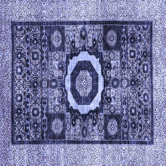 Ahgly Company Machine Washable Indoor Square Abstract Blue Modern Area Rugs, 8' Square
