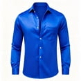 thumbnail image 5 of TKKCS Mens Glossy Satin Dress Shirts- Business Casual Button Down Long Sleeve Lightweight Lapel Wedding Shirts with Chest Pocket Blue Size 2XL, 5 of 6