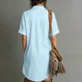 thumbnail image 5 of Miqool Women's Cotton Lapel Shirt Dress Casual Short Sleeve Button Front Utility Mini Dress with Pockets Loose Fit Summer Dress, 5 of 8