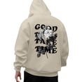 thumbnail image 6 of Men's Outdoor Casual Hooded Drawstring Sweatshirt, GOOD THINGS TAKE TIME Graphic Print Pullover for Hiking, Streetwear,Beige,L, 6 of 7