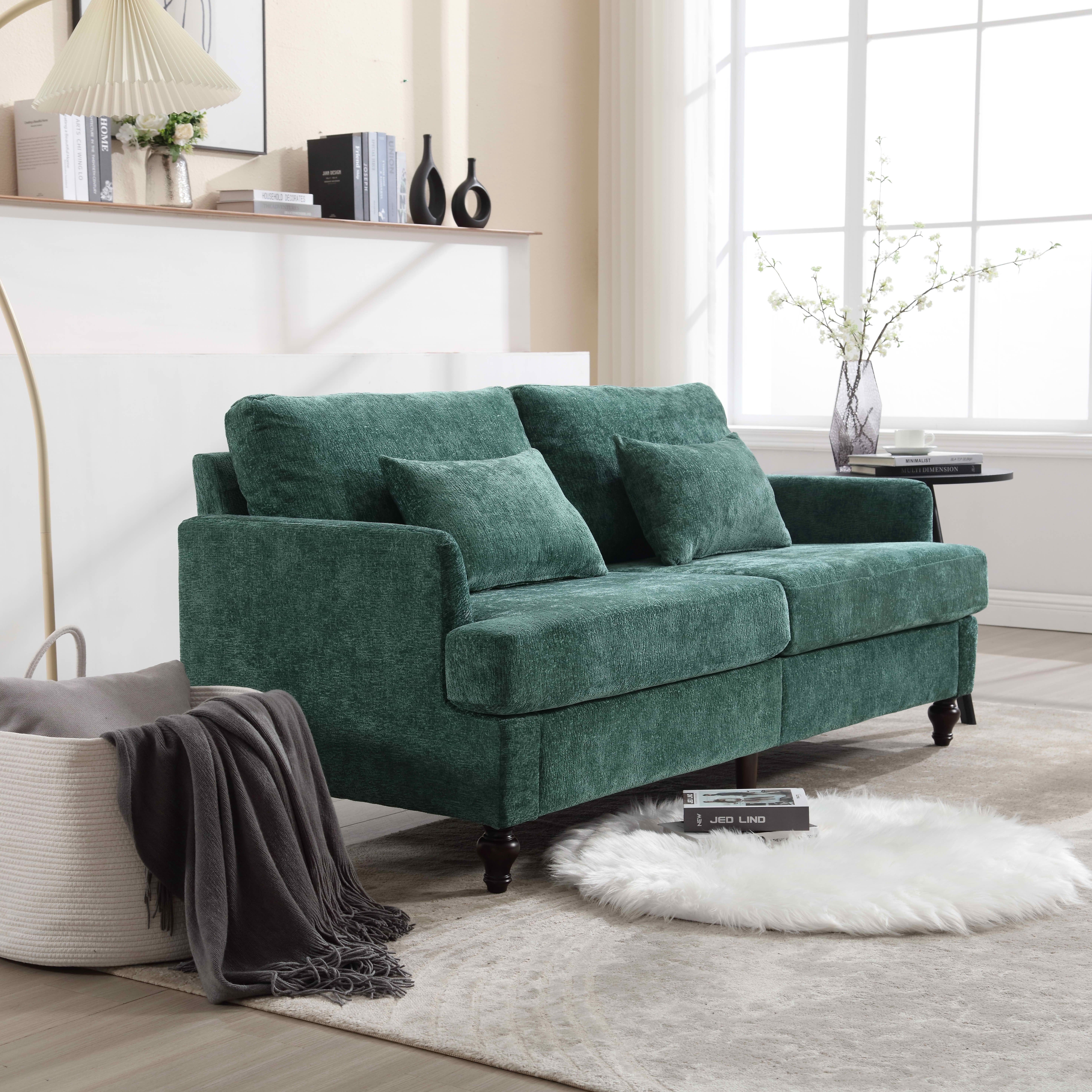 MAYEERTY Mid-Century Chenille 2-Seater Loveseat, Comfy Deep Seat Sofa with Brown Wood Feet for Small Living Room & Bedroom