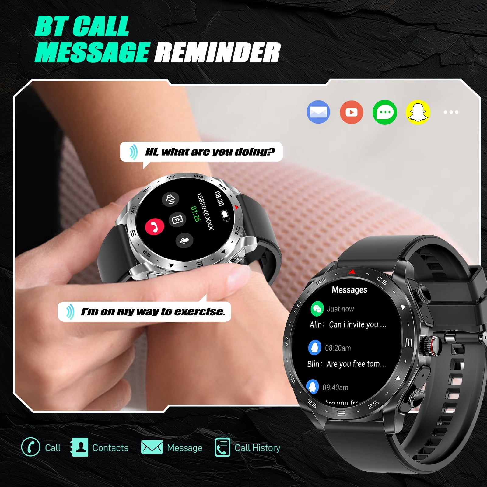 EIGIIS 2-IN-1 Business Sports Style Smart Watch with Earbuds for Men 1.52" IPS Touch Screen Sports Smartwatch 110+ Sports Modes Fitness Tracker Sleep Monitor MP3 Music Watch for iPhone Android