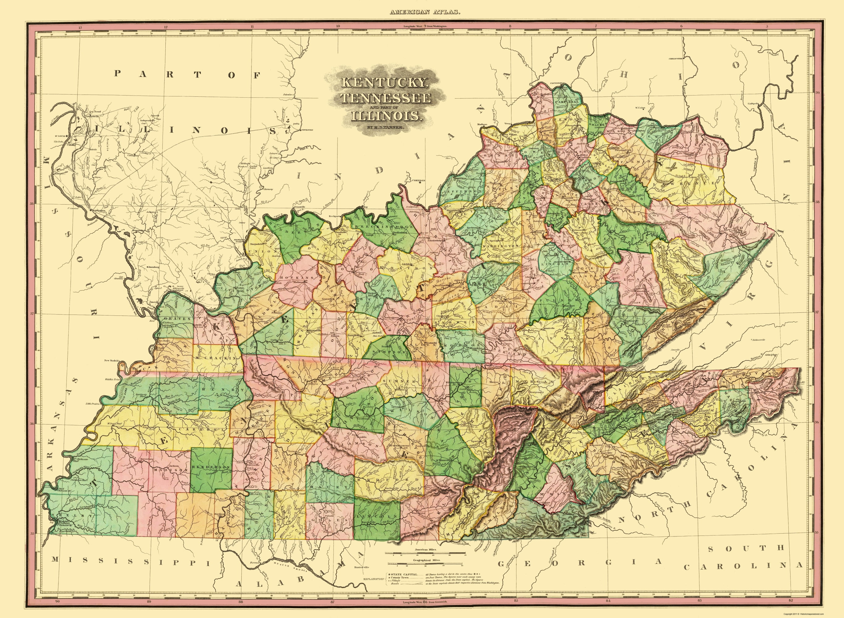 Kentucky Tennessee Part of Illinois Tanner 1823 23.00 x 31.41