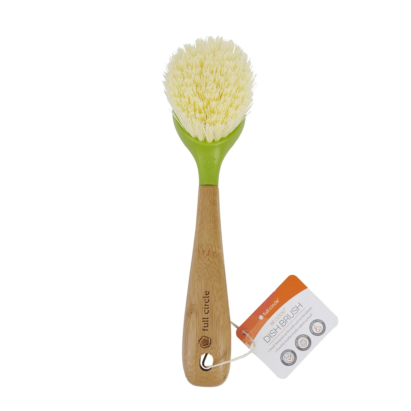 Full Circle Be Good Kitchen Dish Brush with Bamboo Handle – Long Handle  Scrubber with Tough Bristles, Green, (Pack of 1)