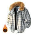 thumbnail image 2 of Sherpa Jackets for Man Plaid Zip Up Long Sleeve Outwear Coats Thickened Insulatedd Coat With Faux Fur Hooded Black L, 2 of 4