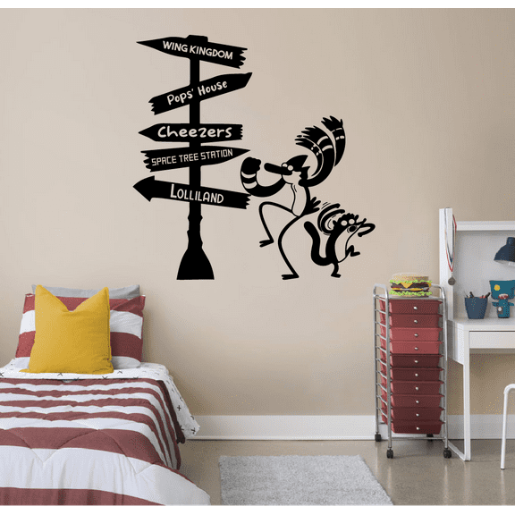 Regular Show Cheezers Pathway Signage Sign Cartoon Wall Sticker Art Decal for Girls Boys Room Bedroom Nursery Kindergarten House Fun Home Decors Stickers Wall Art Vinyl Decoration Size (24x26 inch)