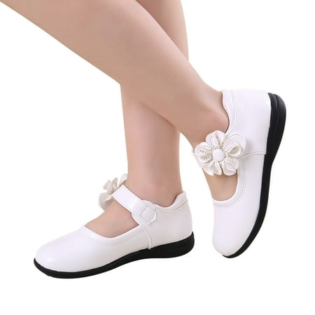 Lovskoo Girls Closed Toe School Uniform Shoes Dress Shoes Strap Formal Slip-On Princess Leather Shoes (Toddler  Little Kid  Big Kid) White