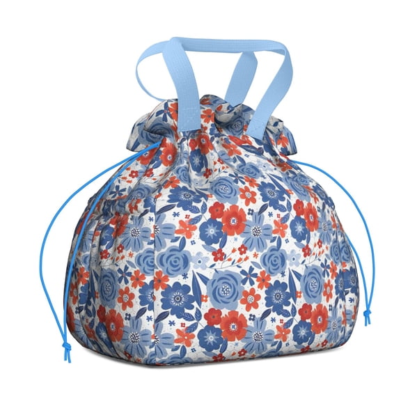 Pioneer Flower Floral Print Pattern Drawstring Lunch Bag Women - Drawstring Lunch Bag Insulated for Work Office - Stain-Resistant Large Lunchbags for Women with Multi-Pockets