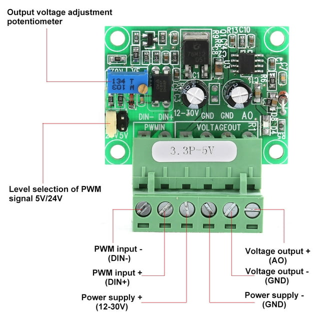 Convertisseur de Tension 0, PWM à 0, 5V, Numérique, Analogique Module PLC, Convertit PWM en Analogique pour PLC, Puce Unique avec Polarité Inverse
