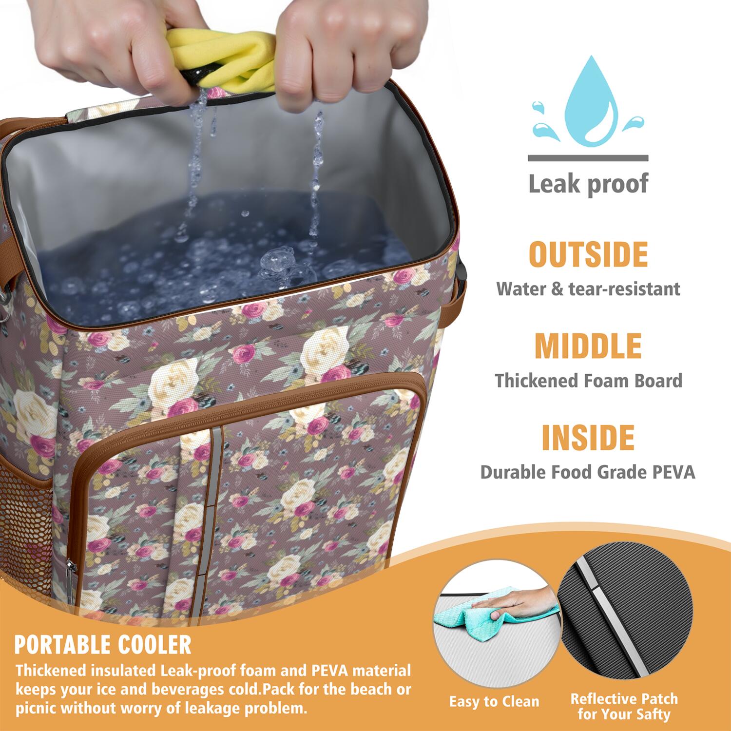 Travel Cooler Bag - Pioneer Flower Floral Print Pattern Camping Beer Cooler Backpack with Bottle Opener- Waterproof Insulated Picnic Backpacks - Cooler Bag for Beach