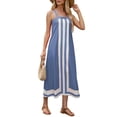 thumbnail image 2 of Women Bohemian Floral Dress Summer Casual Color Block Maxi Beach Overall Dress Coverups Light Blue S, 2 of 8
