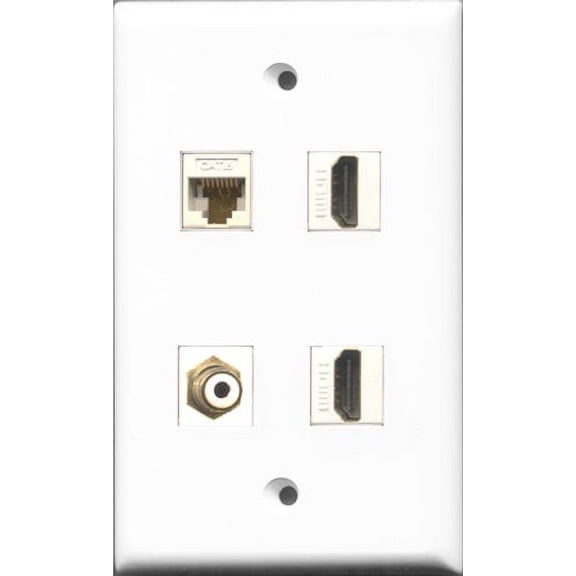 RiteAV - 2 Port HDMI and 1 Port RCA White and 1 Port Cat6 Ethernet White Wall Plate