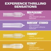 Trojan Pleasure Pack, Assorted Latex Lubricated Condoms for Men, Her Pleasure, Bareskin Studded, Ecstasy & Charged Varieties, 36 Count