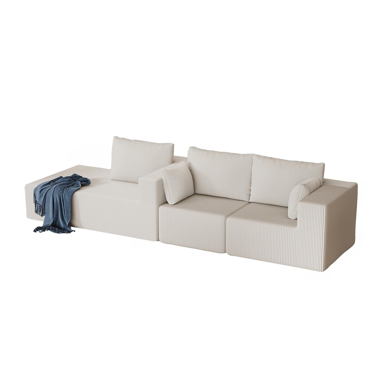 Demi Bonn 108" L-Shaped Modular Foam Sofa with Chaise Lounge, Cloud-Like Comfort Couch, Corduroy Sectional for Living Room, White