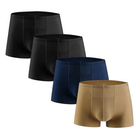 Bestselling Men s 4PC Ice Silk Traceless Quick-Dry Loose Breathable Elastic Exercise Home Underwear Comfortable Flat Angle Briefs Holiday Shopping|100%Polyester Brown Sopatenor