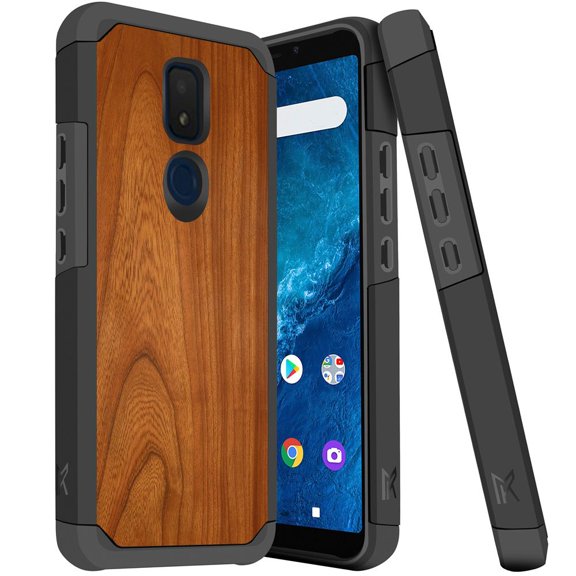 ANJ  Slim Dual Layer Hybrid Shockproof Case   Tempered Glass Cover for Cricket Icon 3, Splendor, AT&T Motivate 2 - Cherry Wood Pattern