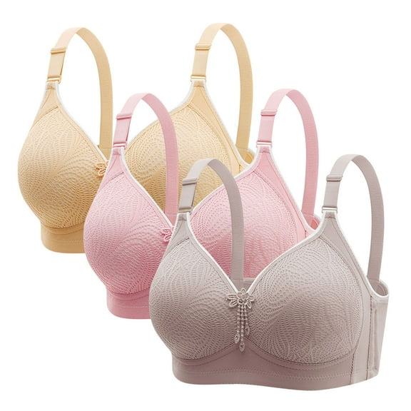 LYEAA Wireless Bras for Women Support Lace Full Cup Seamless Solid Color Daily Bras 3 Pack