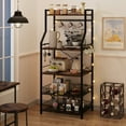 thumbnail image 3 of 5 Tier Kitchen Baker’s Rack, Kitchen Storage Rack Metal Frame, Microwave Oven Stand w/7 s Hooks, 2 Metal Wire Panel, 3 of 9