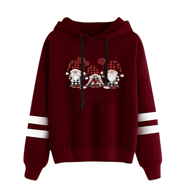 Chandail de Noël à Capuche pour Femmes en Liquidation Mode Décontractée Ajusté Impression de Noël Double Manteau Horizontal