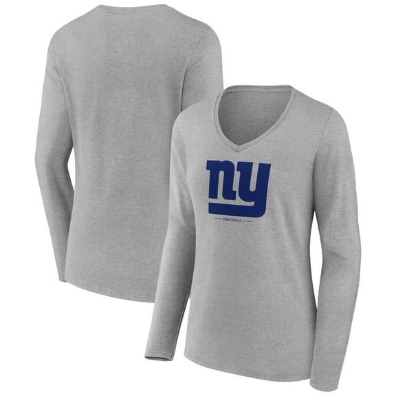 Women's Heather Gray New York Giants Logo Team Lockup Long Sleeve V-Neck T-Shirt