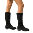 thumbnail image 4 of EKVAHL Women's Knee High Boots, Non‑Slip Faux Suede Slouch Tall Boots, Low Block Heel Wide Calf Walking Boots Black, 4 of 5