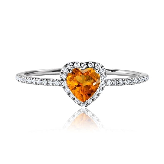 JeenMata Anillo de Bodas de 1 Quilate con Forma de Corazón (Citrina, Piedra Natal de Noviembre) en Oro Blanco de 18 K sobre Plata