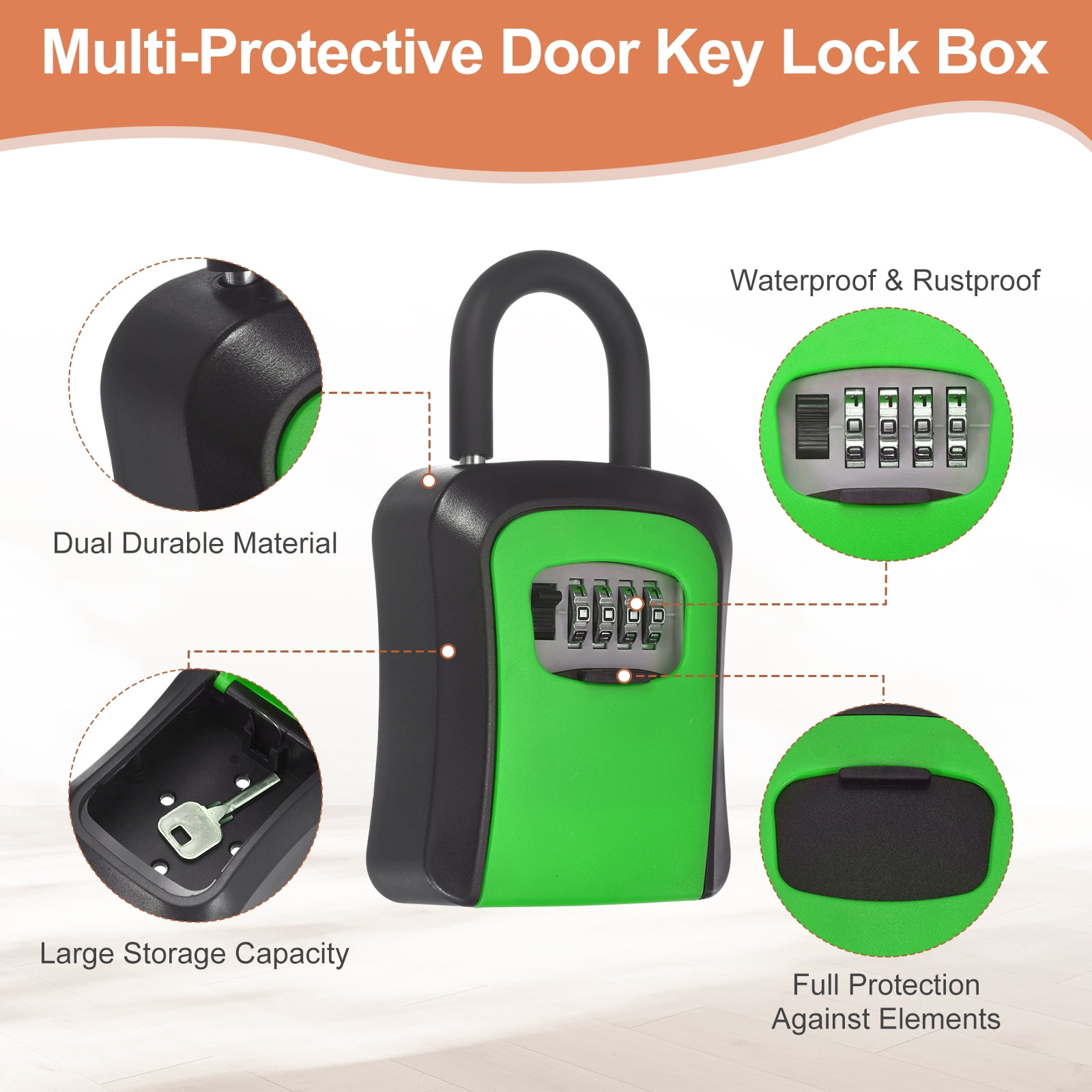 Uxcell Key Lock Box with Code, (4.7 x 3.9 Inch, Green), Resettable Combination Lockbox Portable Key Storage Box with Wall-Mounted Bracket, Suit - for Home Entrance/Garage/Warehouse
