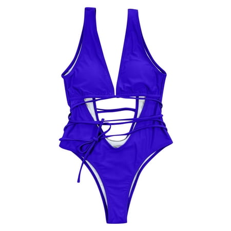 Blphud Plus Swim Suits for Women 2024 One Piece Swimsuit Tummy Control Bathing Suits Swimsuit Women Tank Top Bikini Swimsuit Hollow Sexy Swimsuit Hollow Swimsuit Women s Thong Bikini Bottoms Blue S