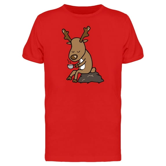 Reindeer Drinking Coffee Alone Tee Men's -Image by Shutterstock