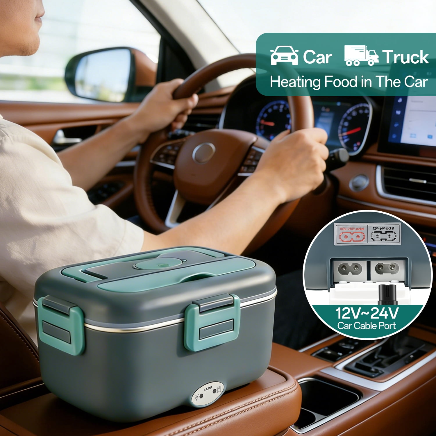 TINANA Electric Lunch Box Food Warmer 1.8L, 100W Heated Lunch Box for Adults, Portable Food Heater for Work, Car & Truck, Fast Heating and Stainless Steel Tray