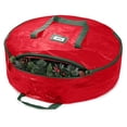 thumbnail image 1 of Large Christmas Wreath Storage Bag 24” - Garland Holiday Container with Tear Resistant Fabric - Featuring Heavy Duty Handles and Transparent Card Slot - (Red), 1 of 8